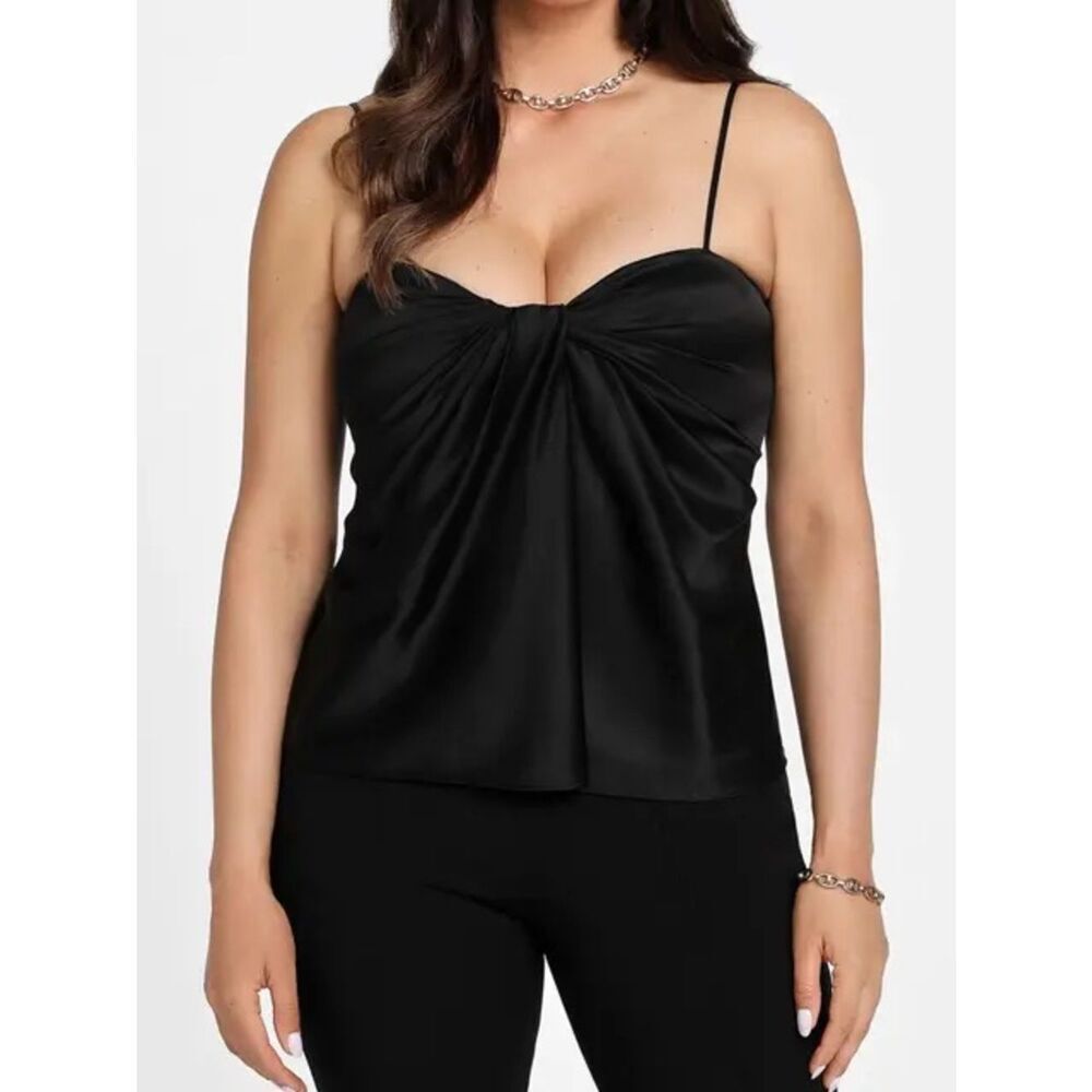 Eloquii Black Twist Detail Satin Camisole Top